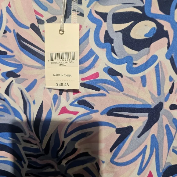 Simply Southern NWT Blue and Pink Leaf Print Blouse Size Small Oversized PTP 25 - Picture 2 of 5